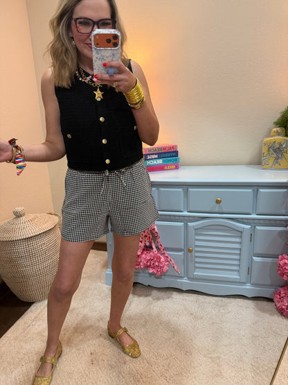 Black Textured Button-front Vest With Pocket