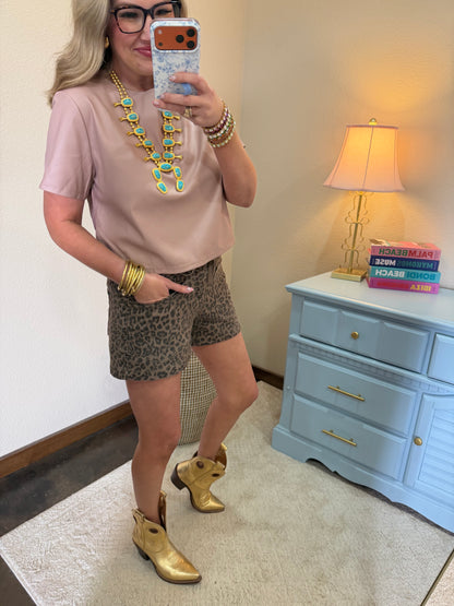 Tan Faux Leather Short Sleeve