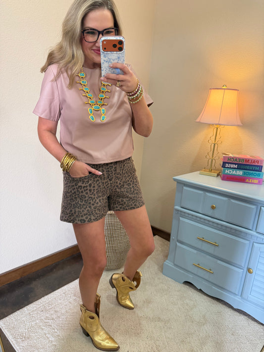 Tan Faux Leather Short Sleeve