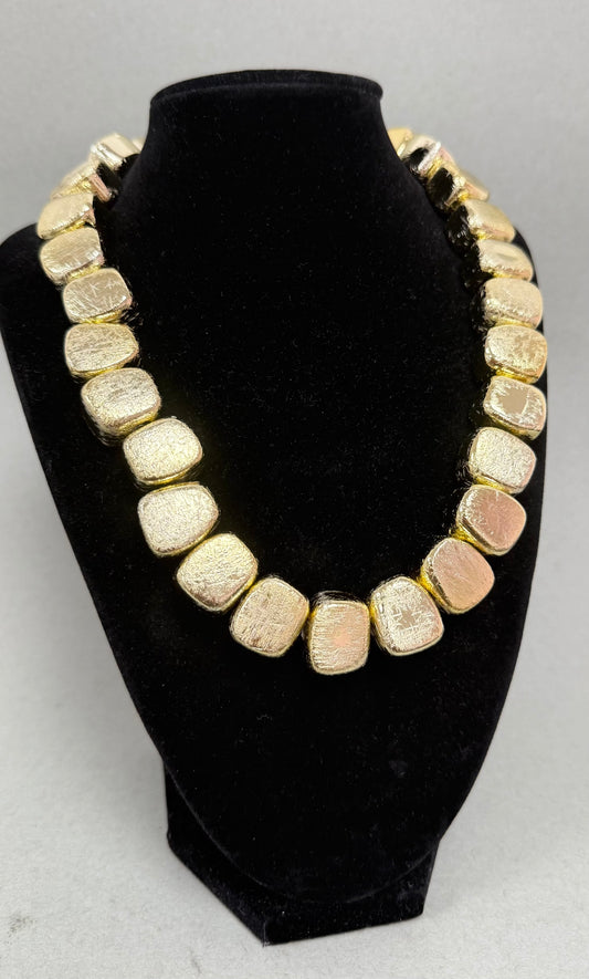 Gold Matte Textured Square Necklace