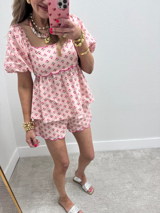 Light Pink Floral Two Piece Set