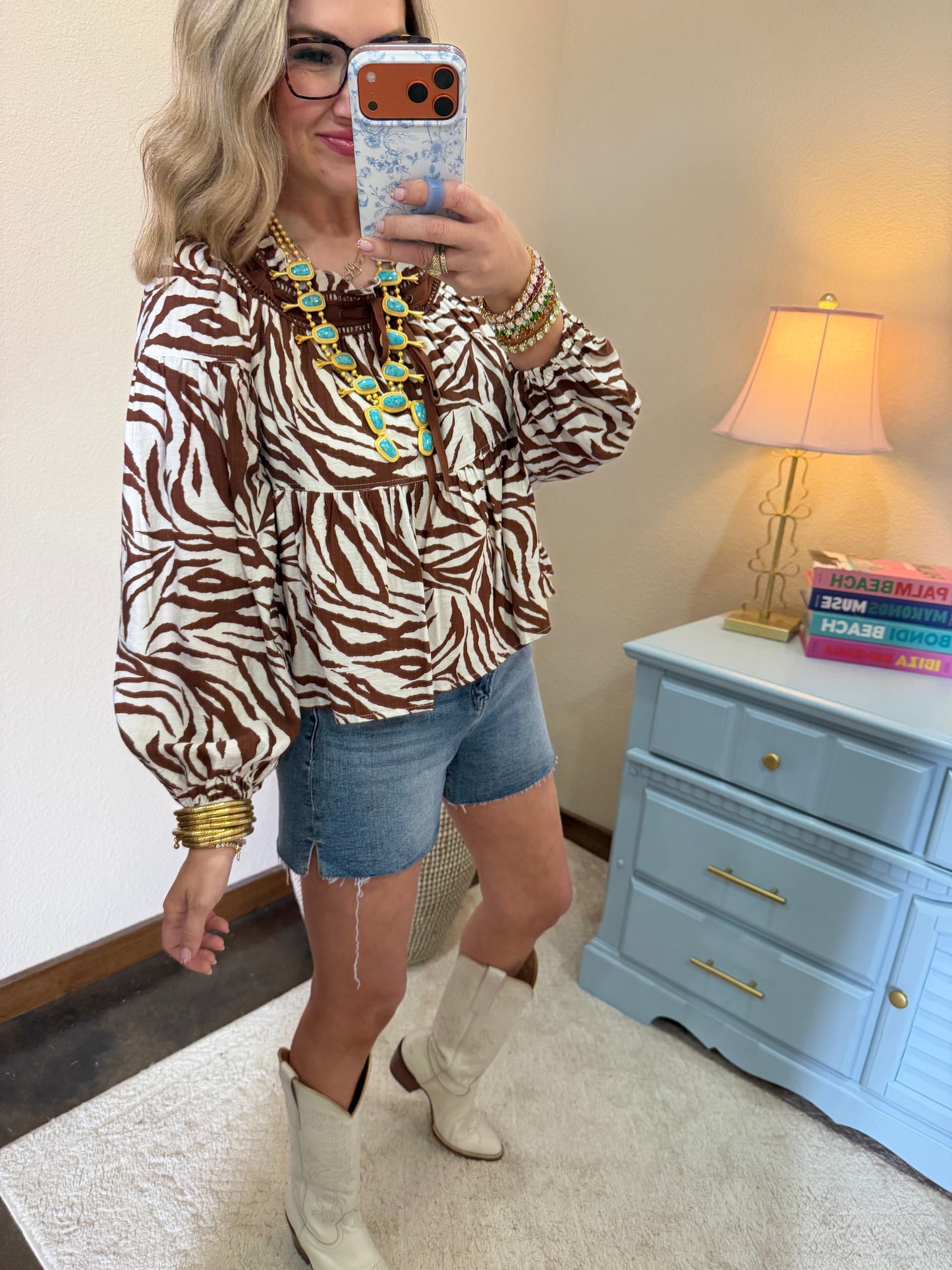 Mocha Zebra Tie Front Top