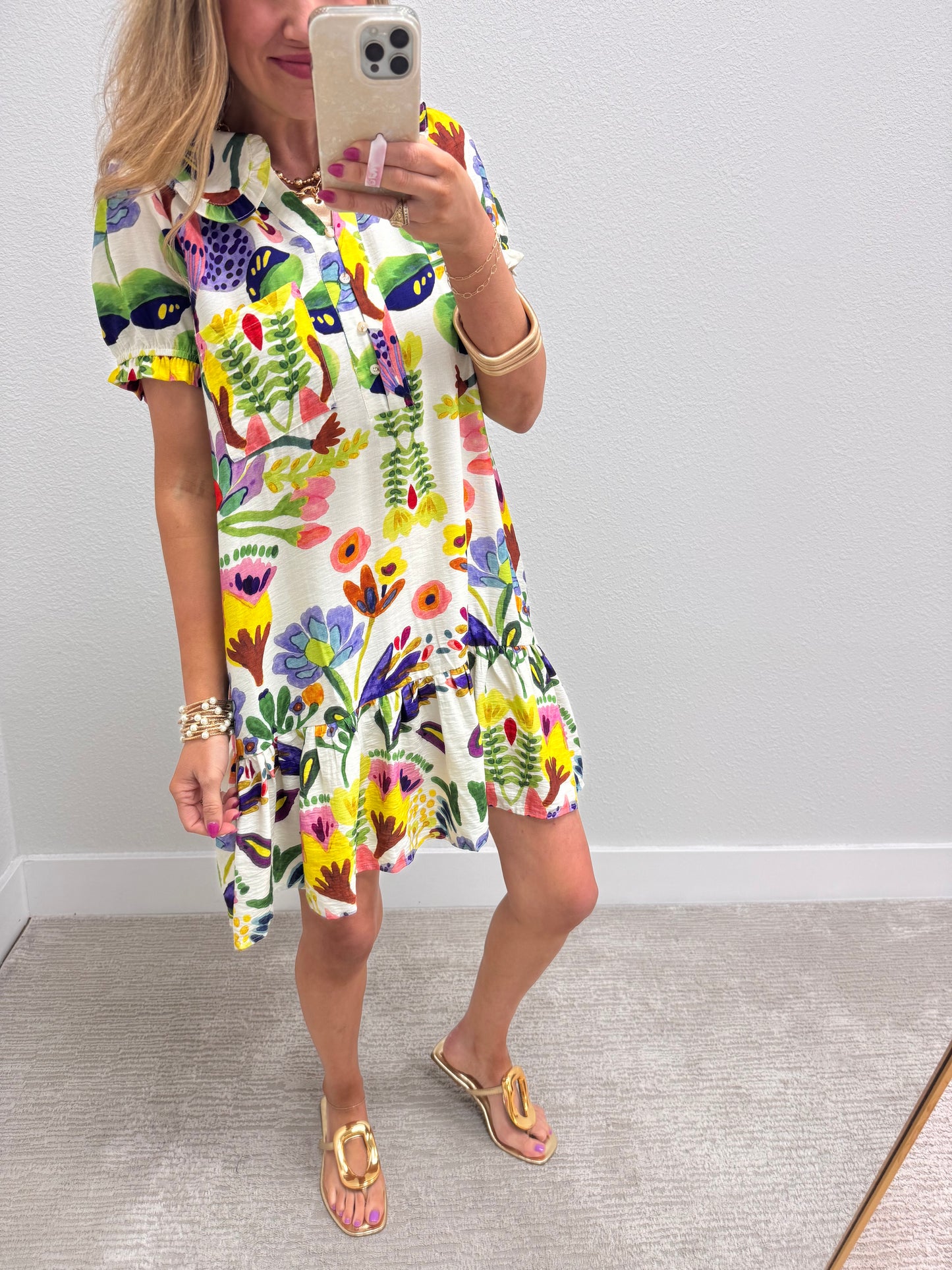 Cream Multi Peter Pan Collar Printed Dress