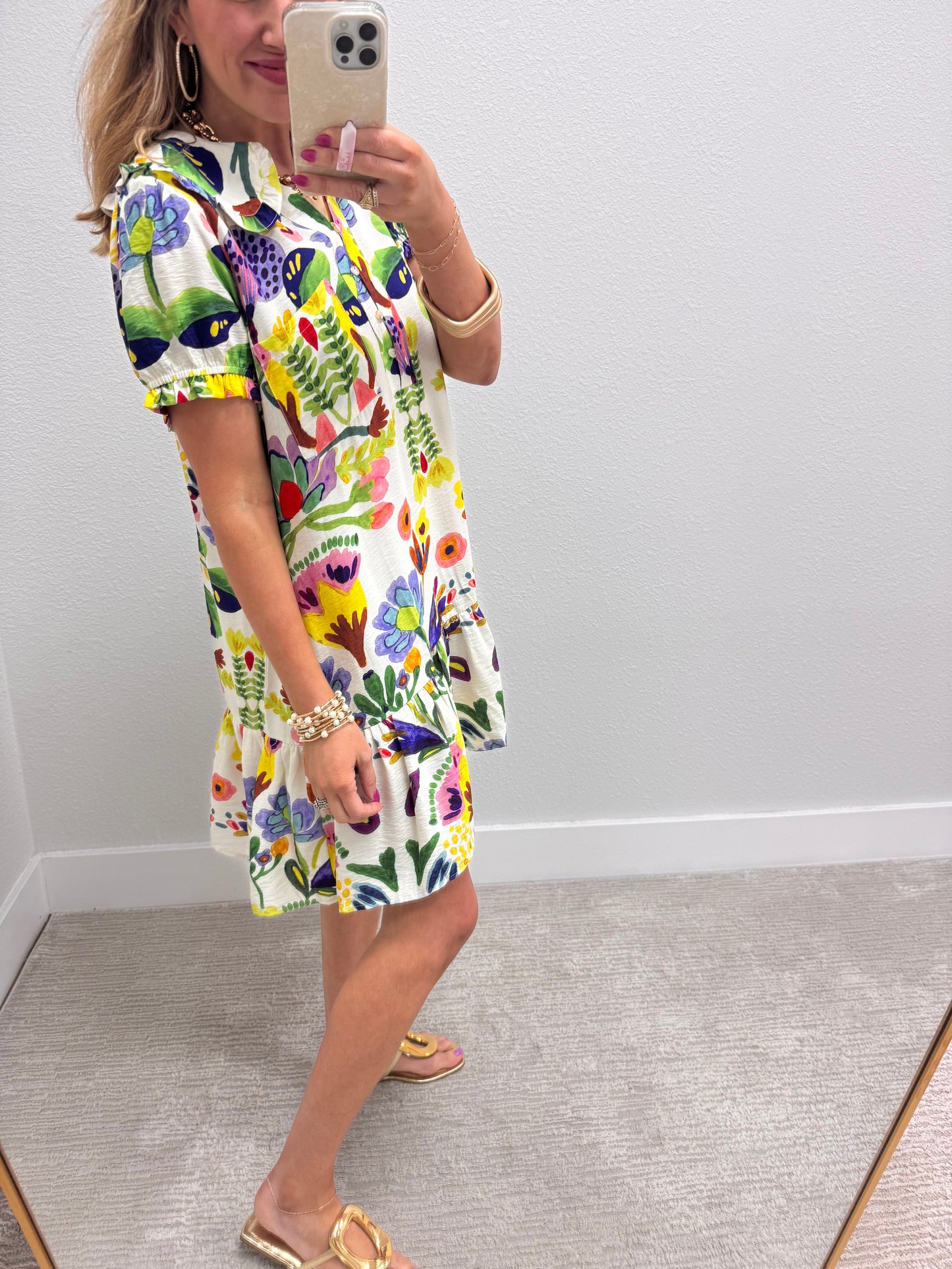 Cream Multi Peter Pan Collar Printed Dress