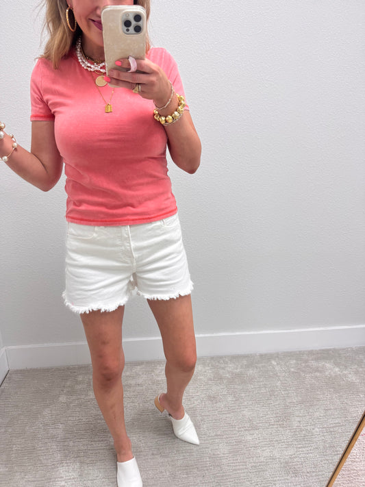 Coral Fitted Mineral Wash Cap Sleeve Top