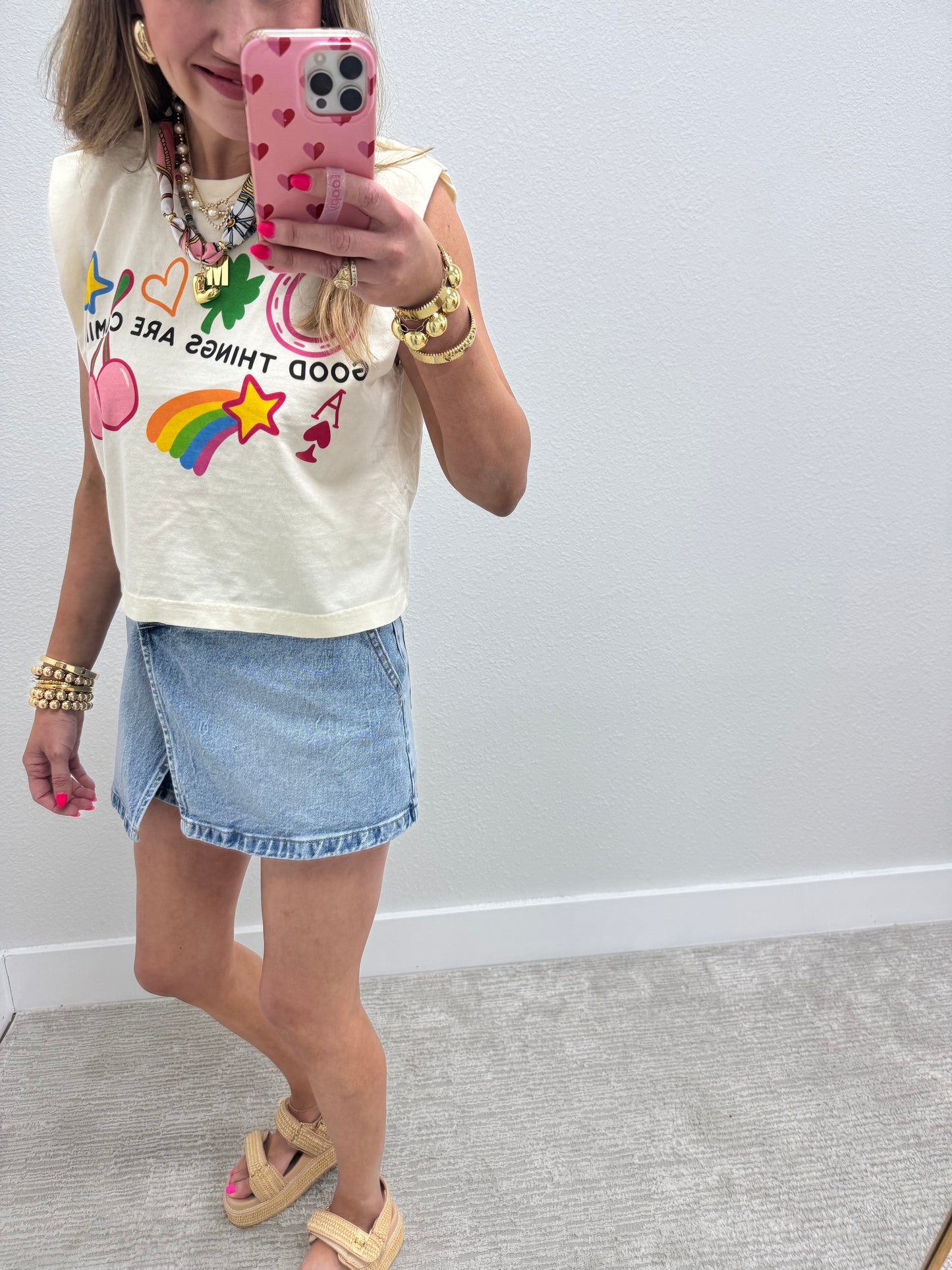 Cream Good Things are Coming Muscle Tee