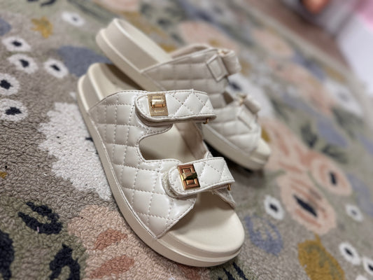Cream Quilted Slide on Sandals