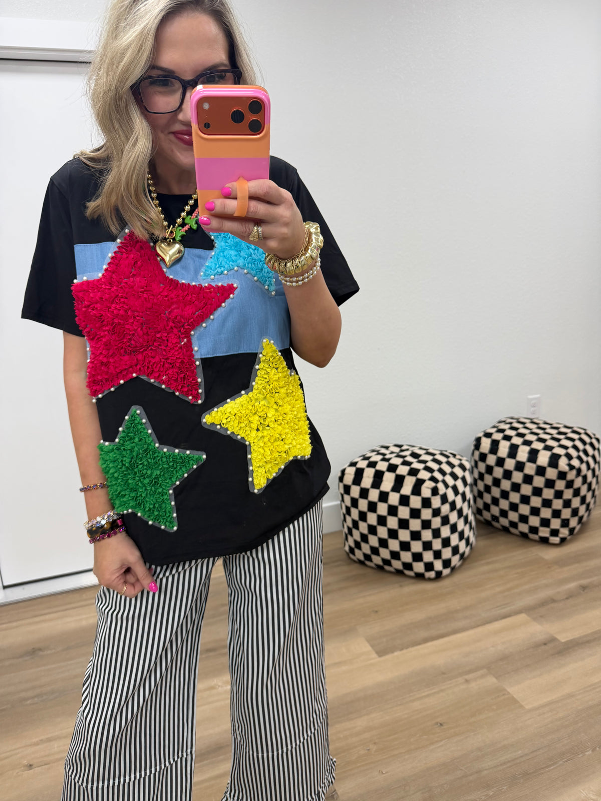 Black Colored Star Pearl Short Sleeve