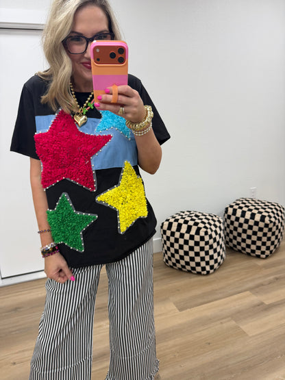 Black Colored Star Pearl Short Sleeve