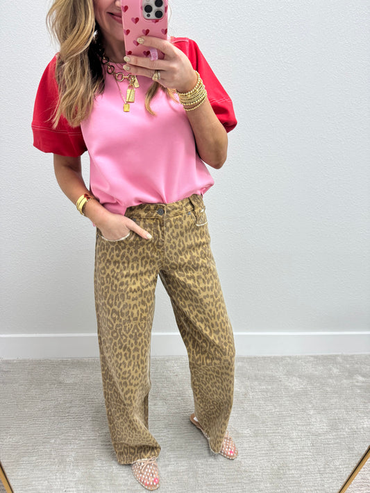 Leopard Straight Print Jeans FS