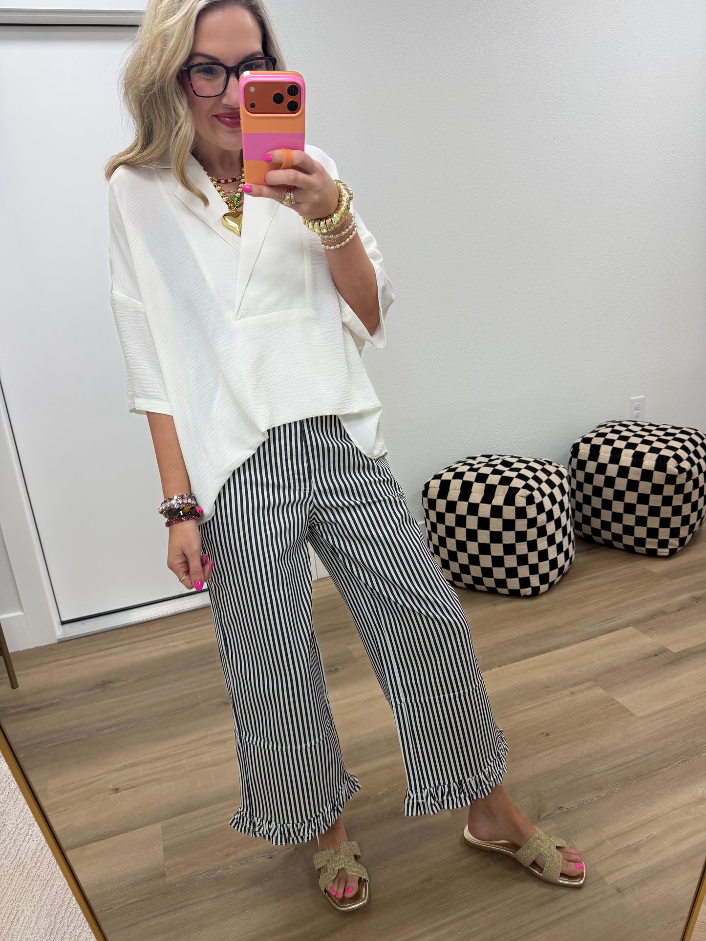 White V-Neck Collared Top