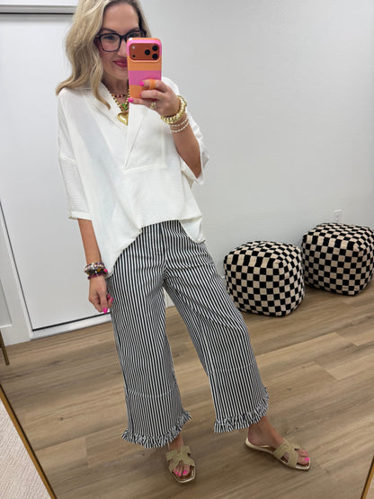 White V-Neck Collared Top