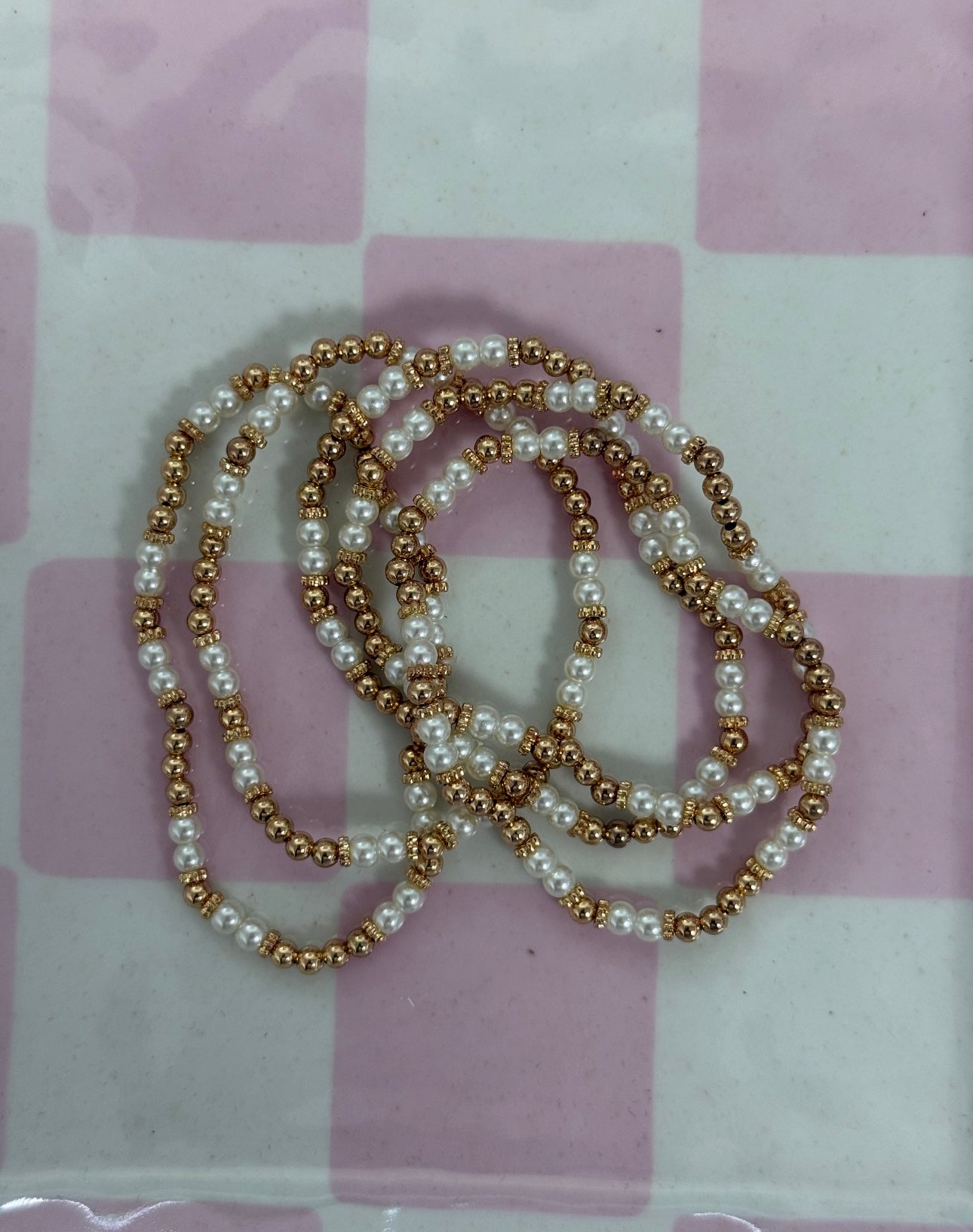 Gold Small Pearl Bead Bracelet - Set of 5