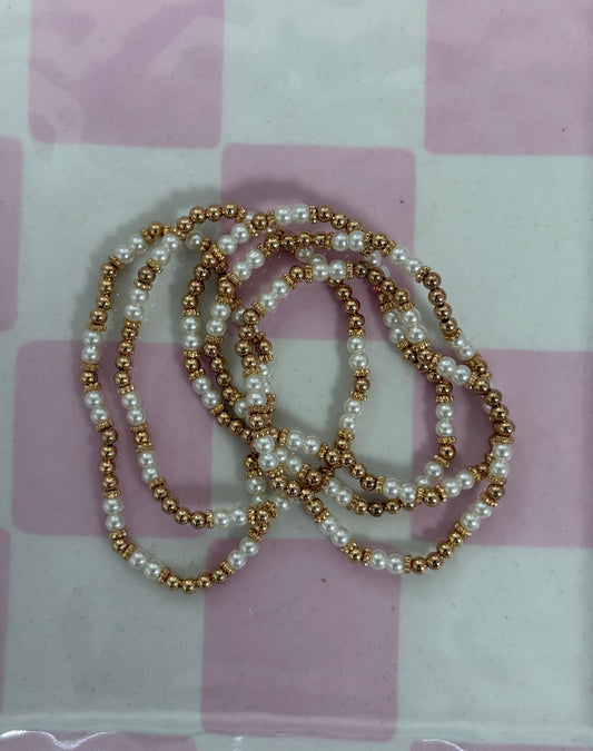 Gold Small Pearl Bead Bracelet - Set of 5