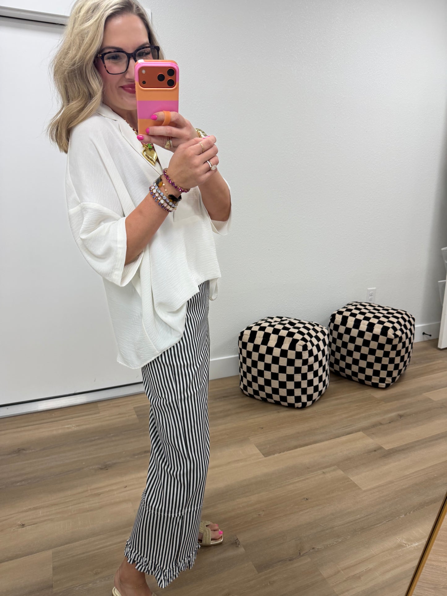 White V-Neck Collared Top