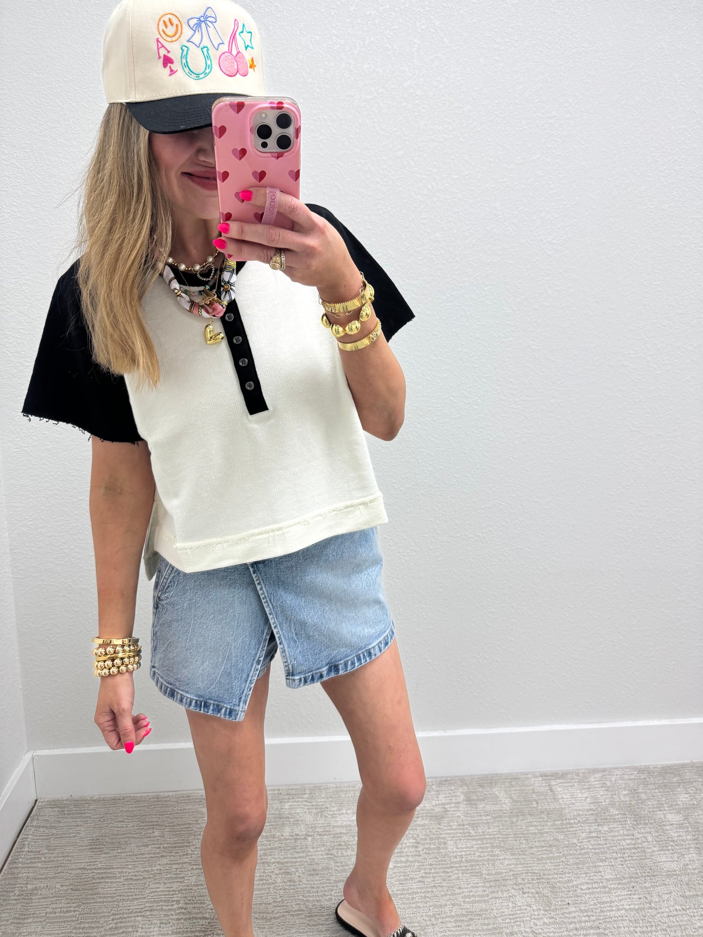 Black and Cream French Terry Split Raglan Top FS