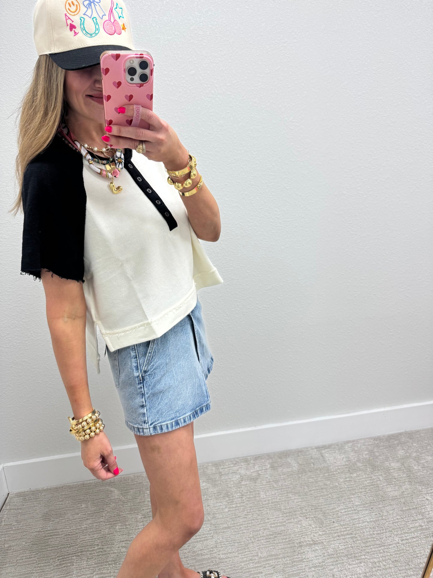 Black and Cream French Terry Split Raglan Top FS