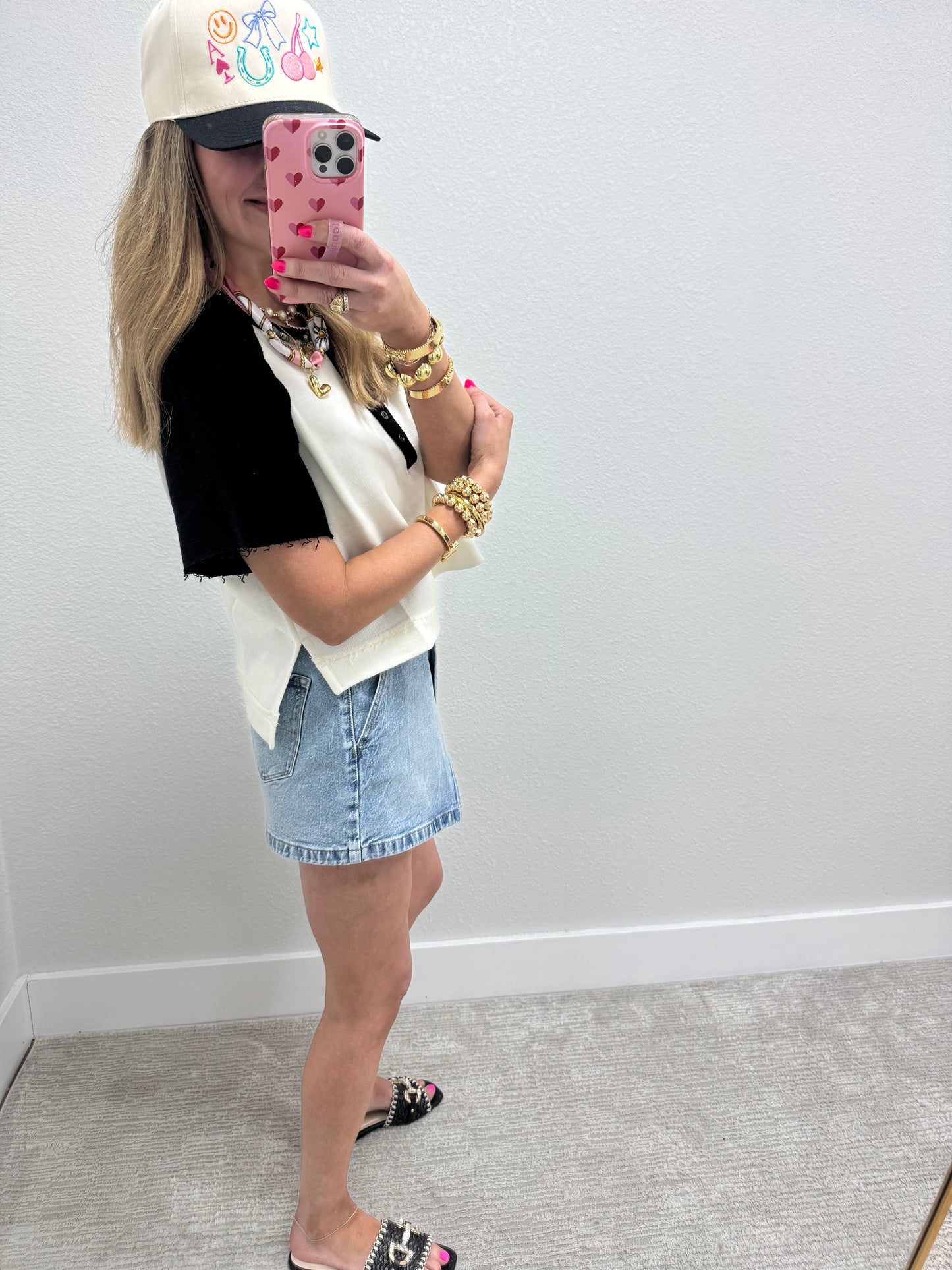 Black and Cream French Terry Split Raglan Top FS