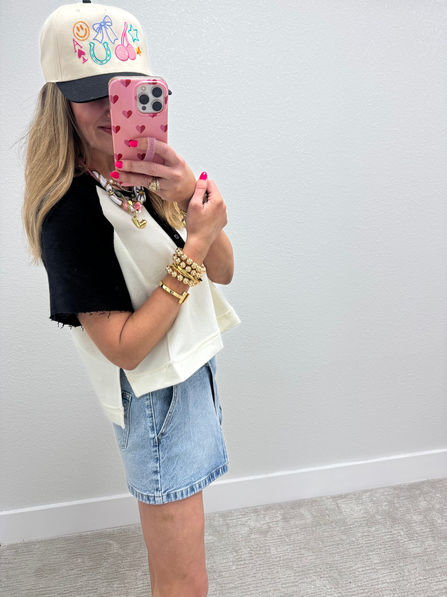 Black and Cream French Terry Split Raglan Top FS
