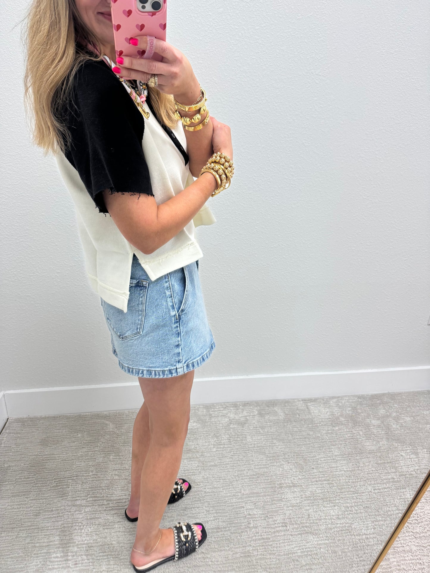 Black and Cream French Terry Split Raglan Top FS