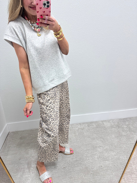 Grey Leopard Print Barrel Jeans
