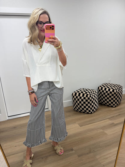 White V-Neck Collared Top