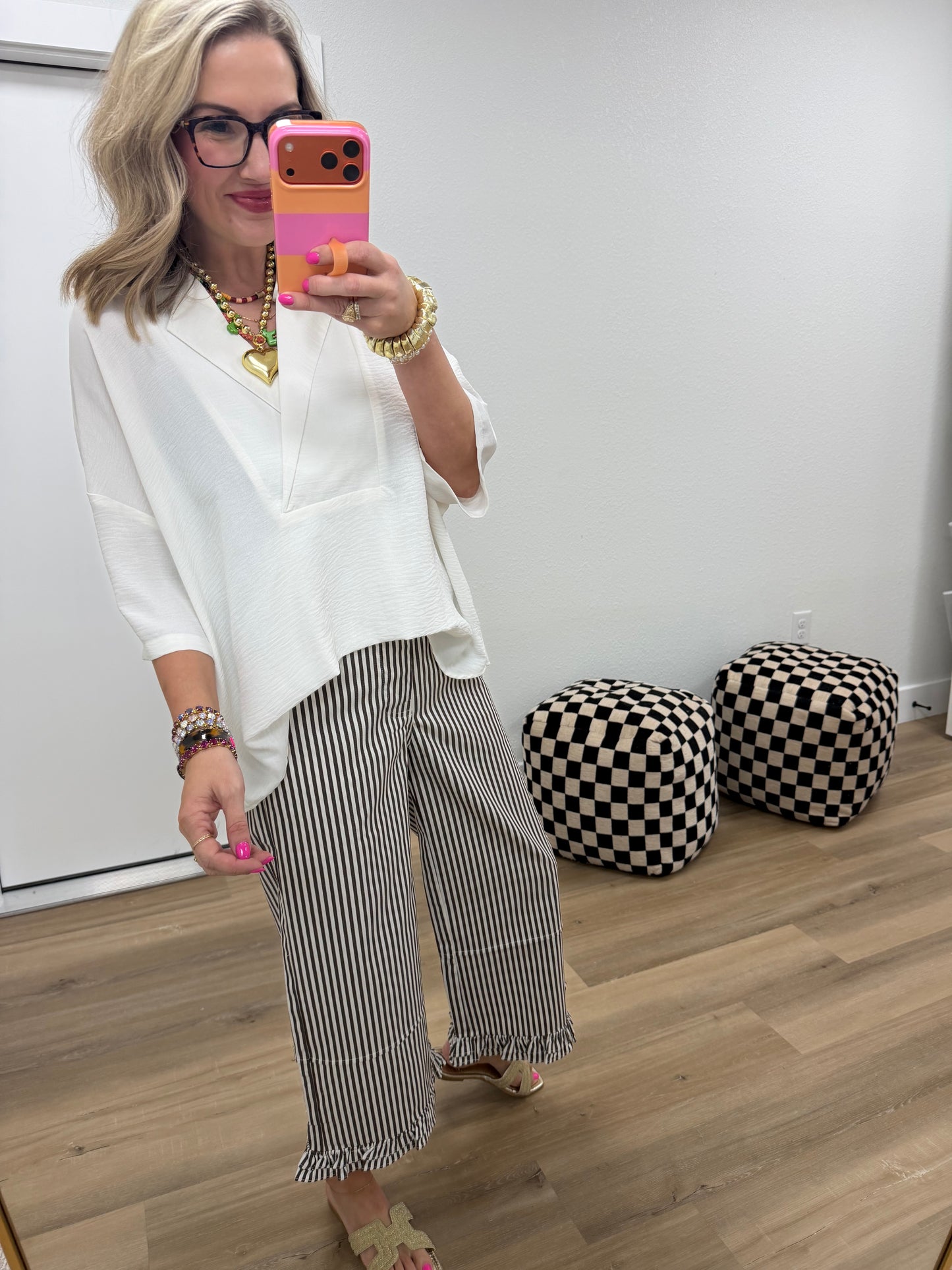 White V-Neck Collared Top