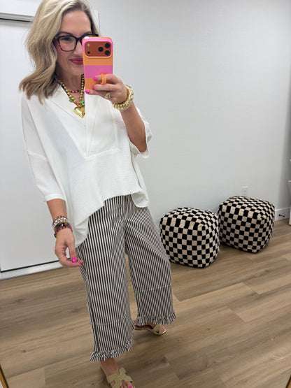 White V-Neck Collared Top