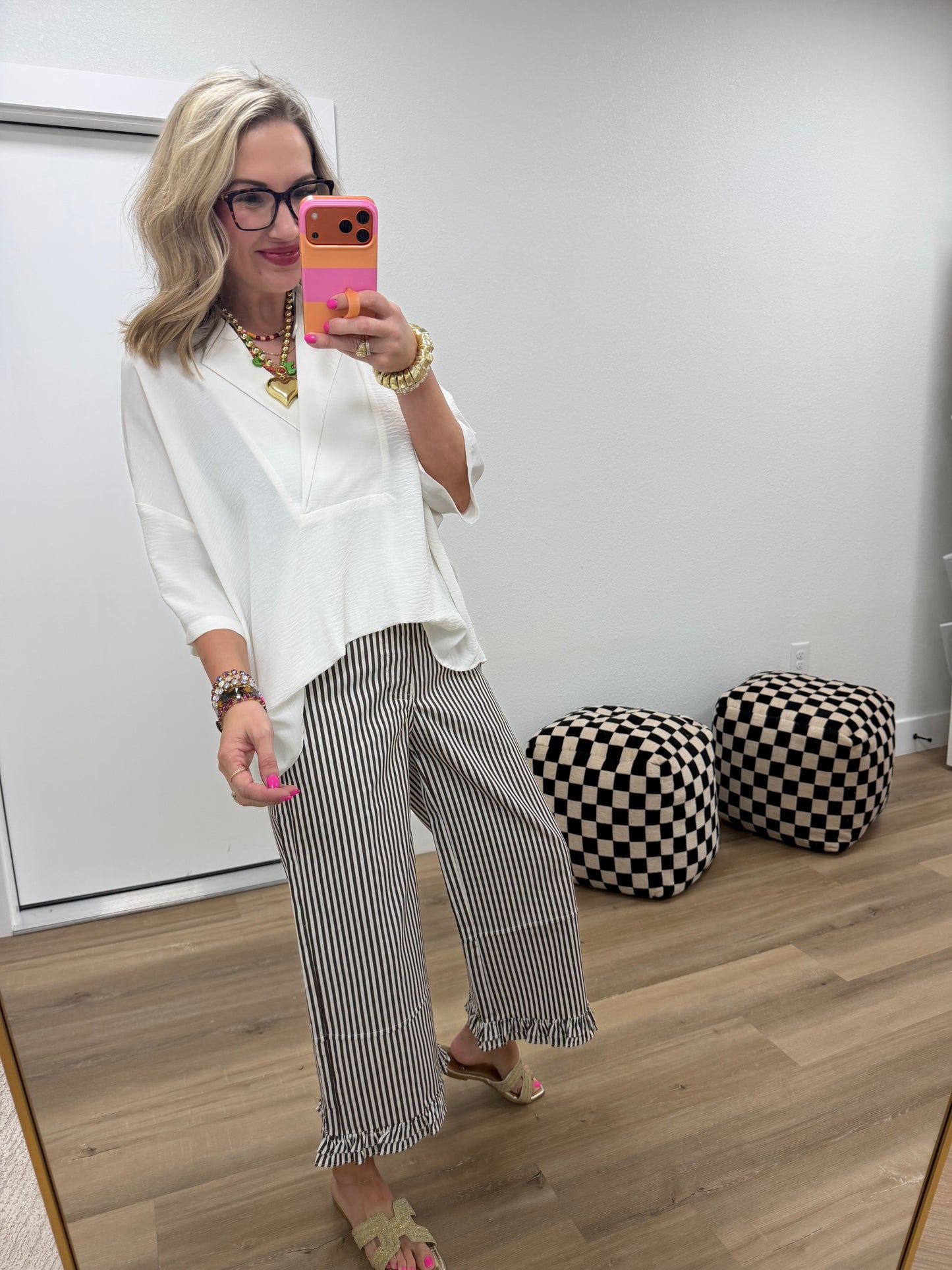 White V-Neck Collared Top