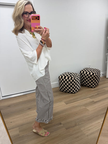 White V-Neck Collared Top
