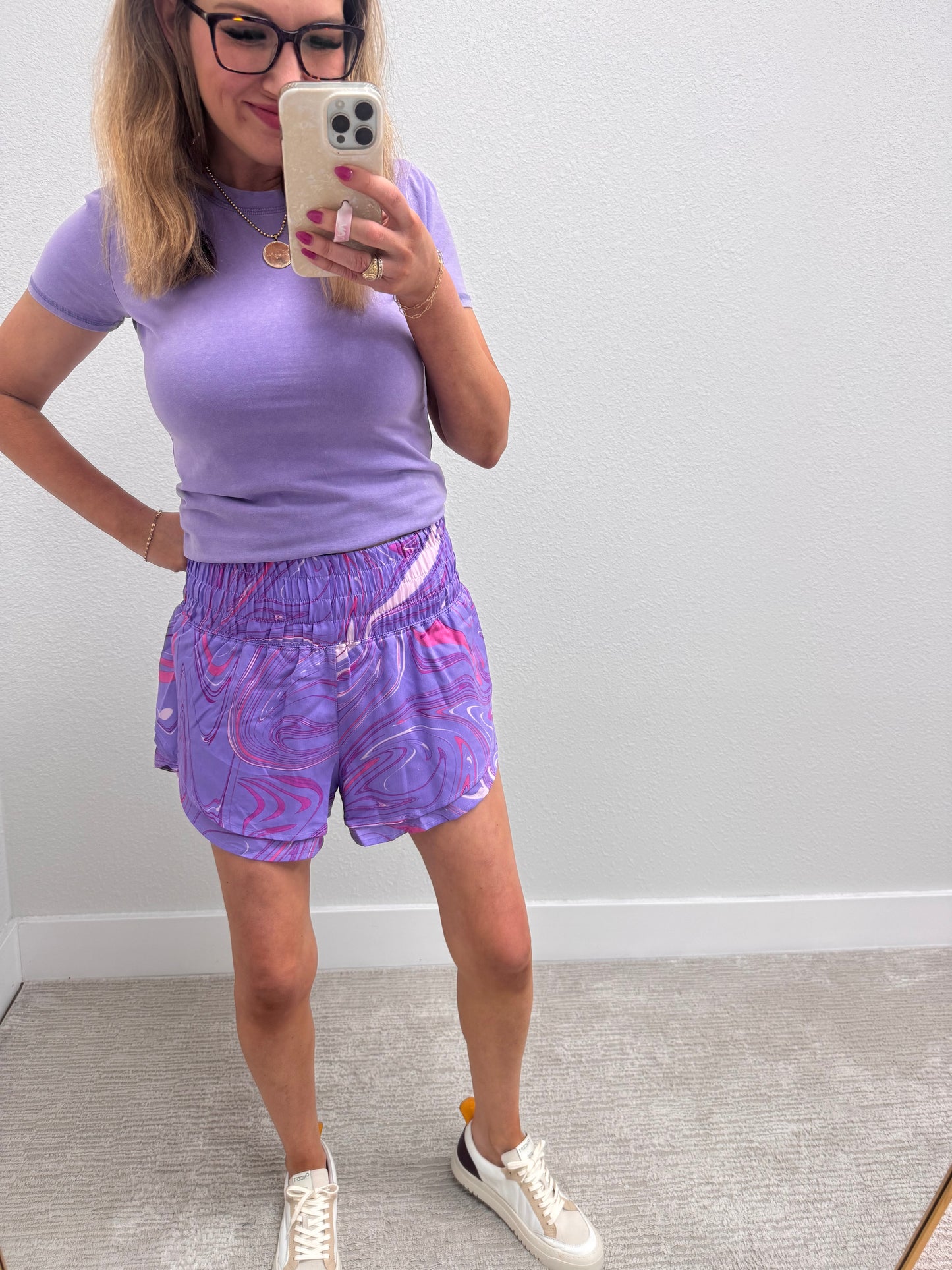Lavender Swirl Pattern Athletic Shorts