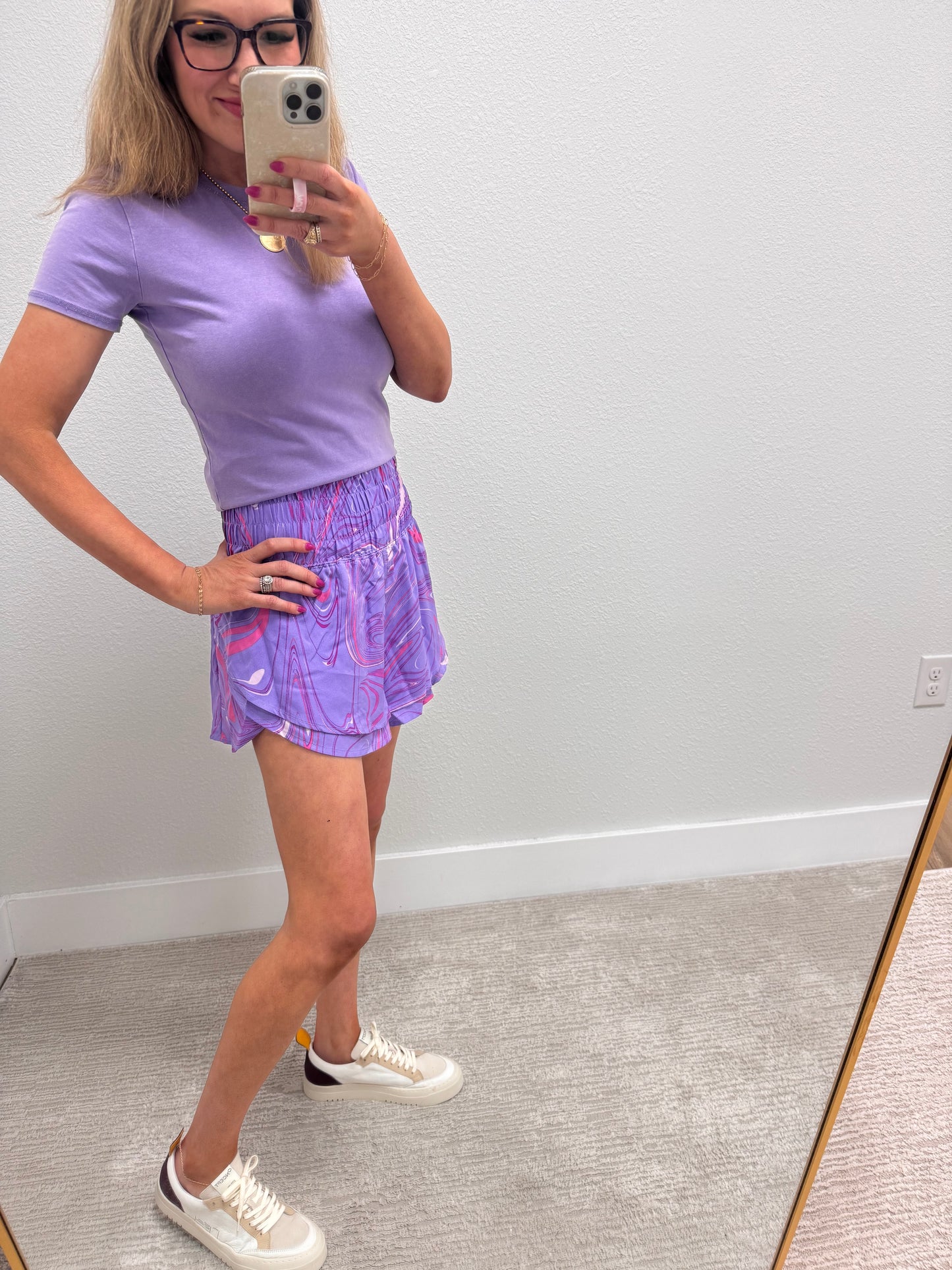 Lavender Swirl Pattern Athletic Shorts