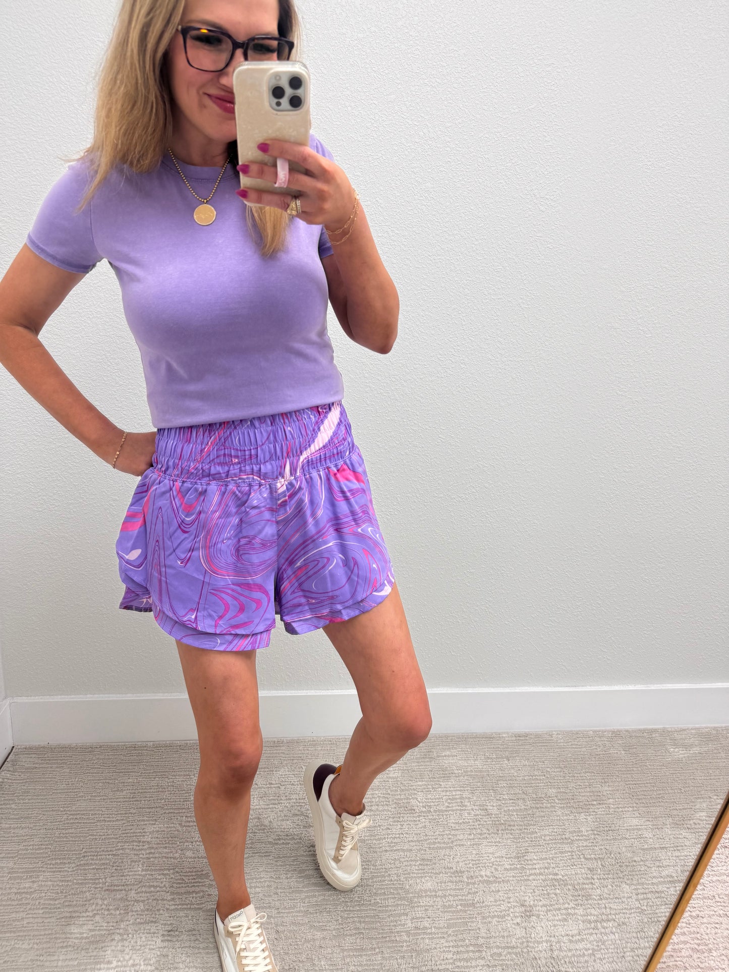 Lavender Swirl Pattern Athletic Shorts