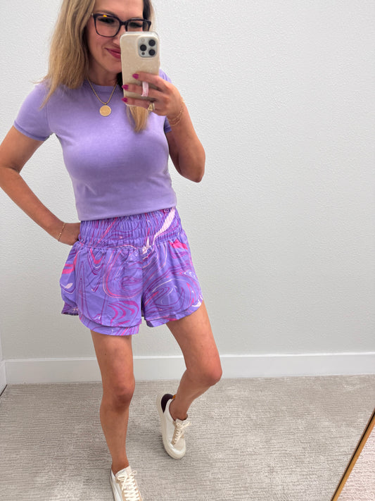 Lavender Swirl Pattern Athletic Shorts