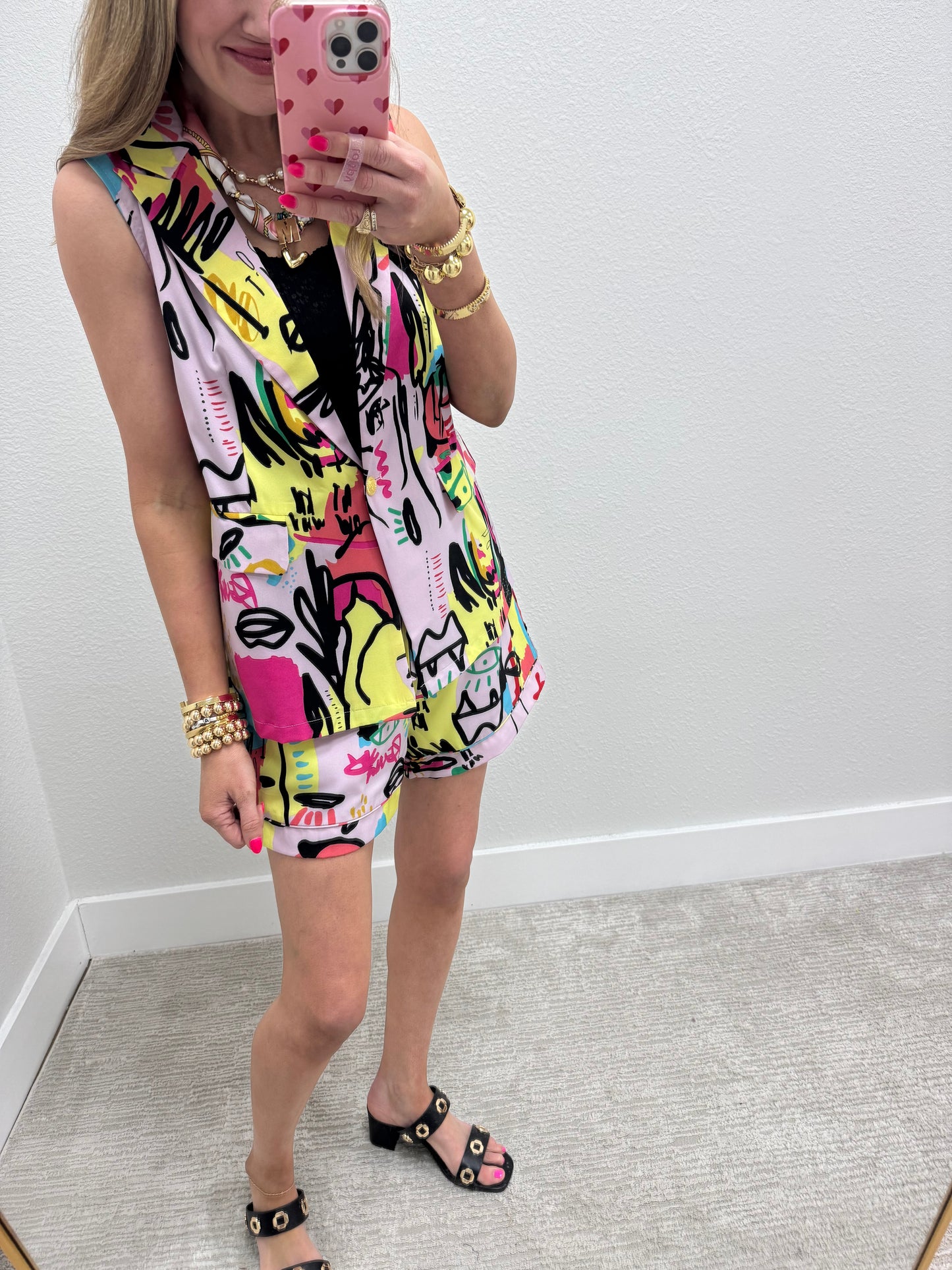 Purple Printed Two Piece Blazer Short Set