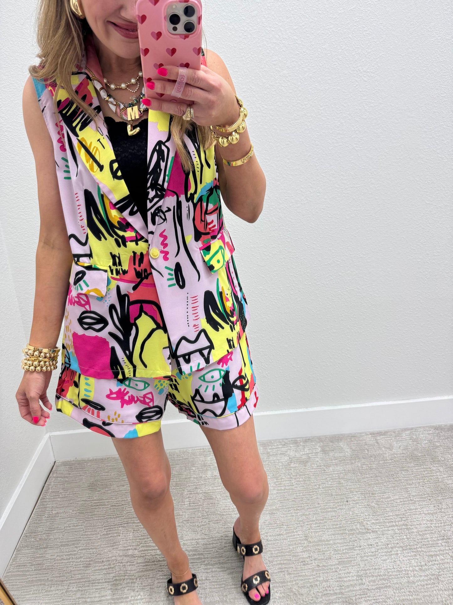 Purple Printed Two Piece Blazer Short Set