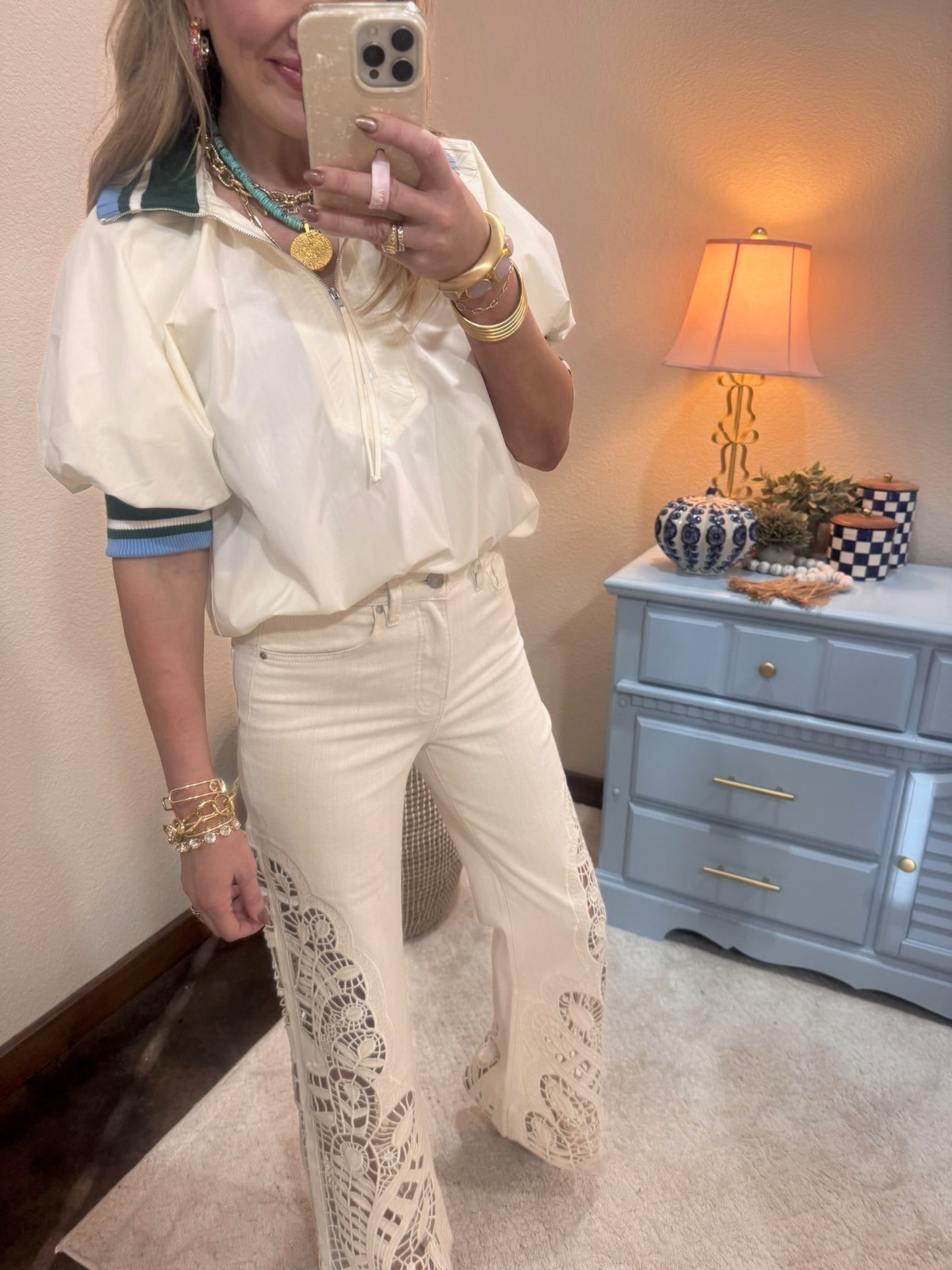 Cream Lace Leg Jeans