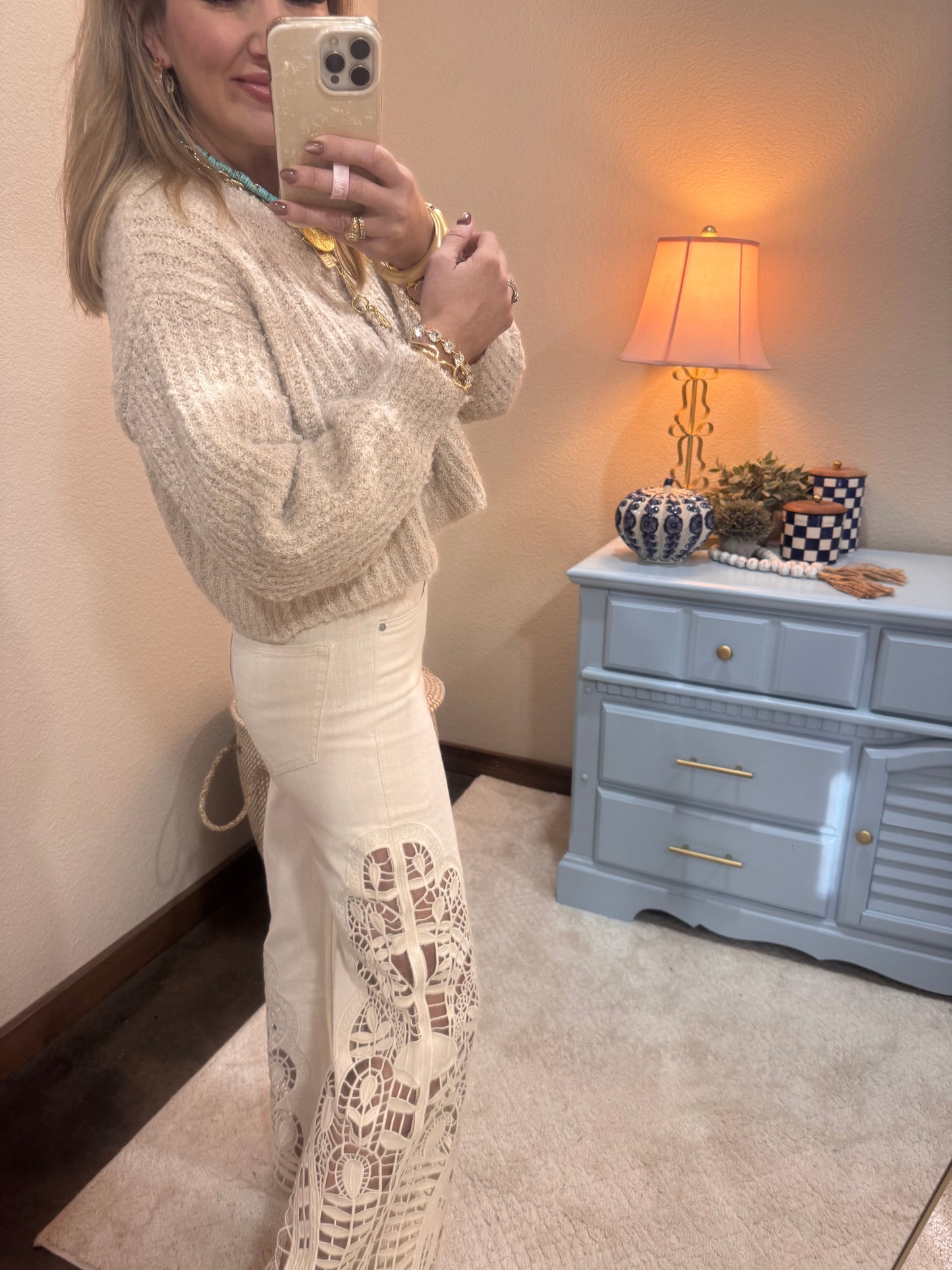 Cream Fluffy Knit Button-up Cardigan Sweater