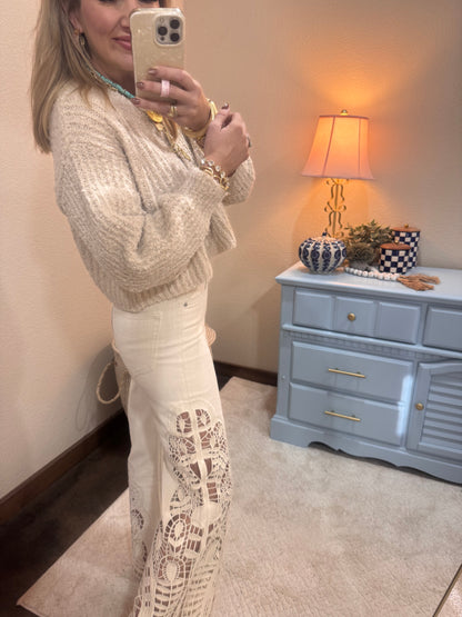 Cream Fluffy Knit Button-up Cardigan Sweater