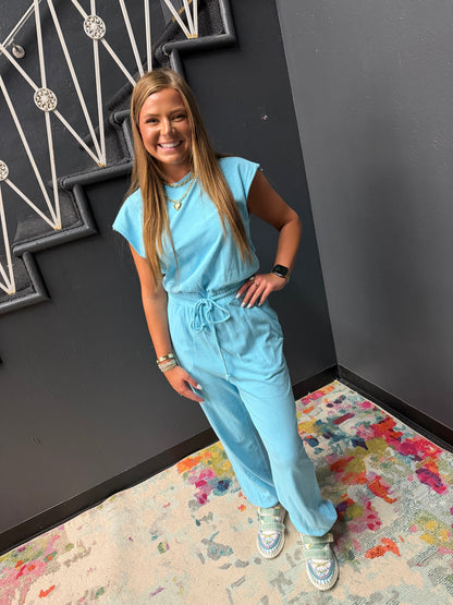 Aqua Sleeveless Jumpsuit