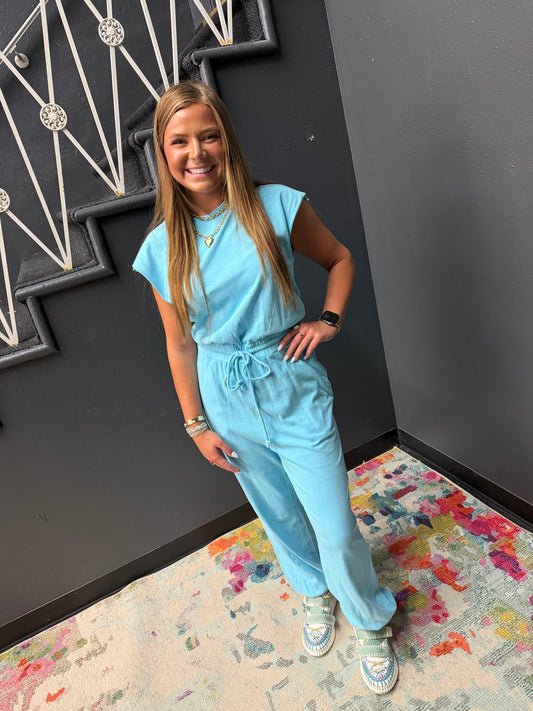 Aqua Sleeveless Jumpsuit
