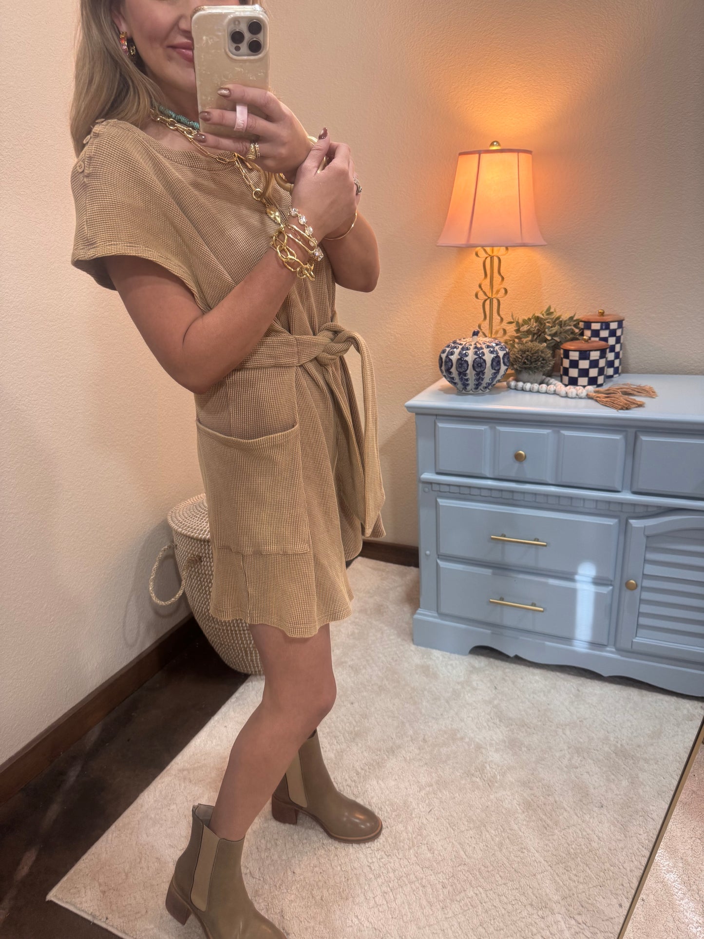 Mocha Acid Washed Waffle Knit Romper