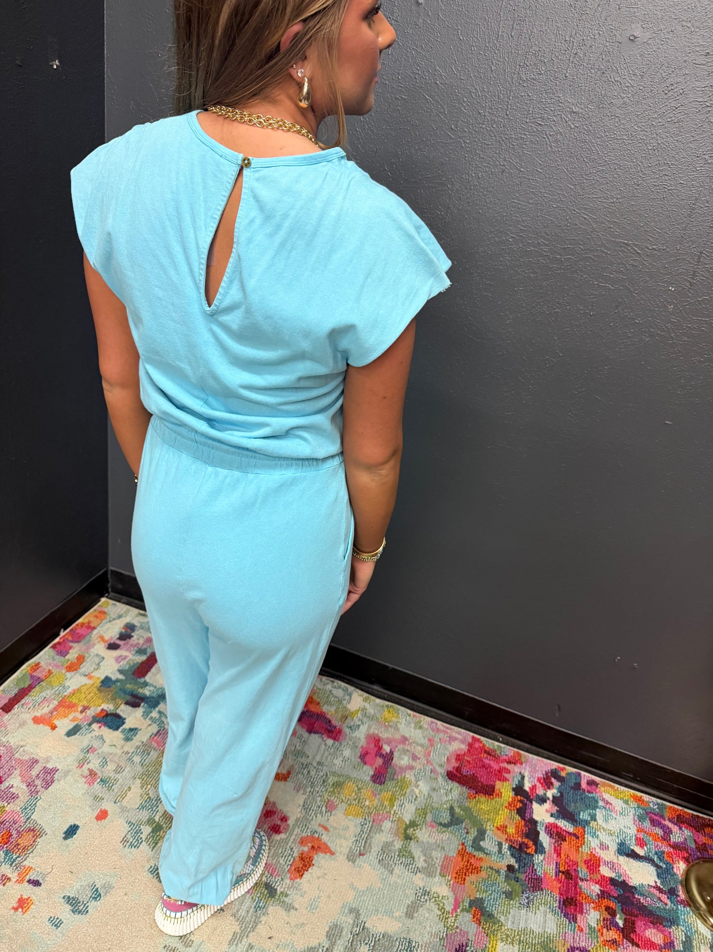 Aqua Sleeveless Jumpsuit
