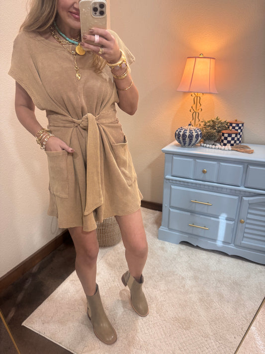 Mocha Acid Washed Waffle Knit Romper
