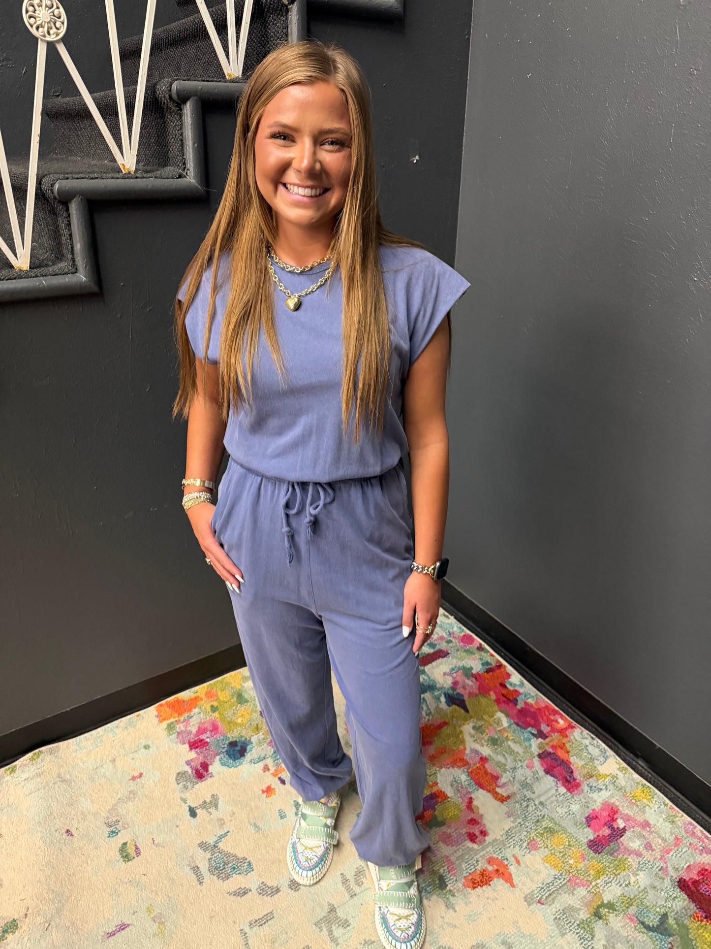 Dusty Indigo Sleeveless Jumpsuit
