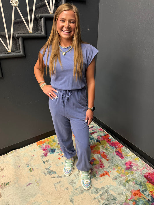 Dusty Indigo Sleeveless Jumpsuit