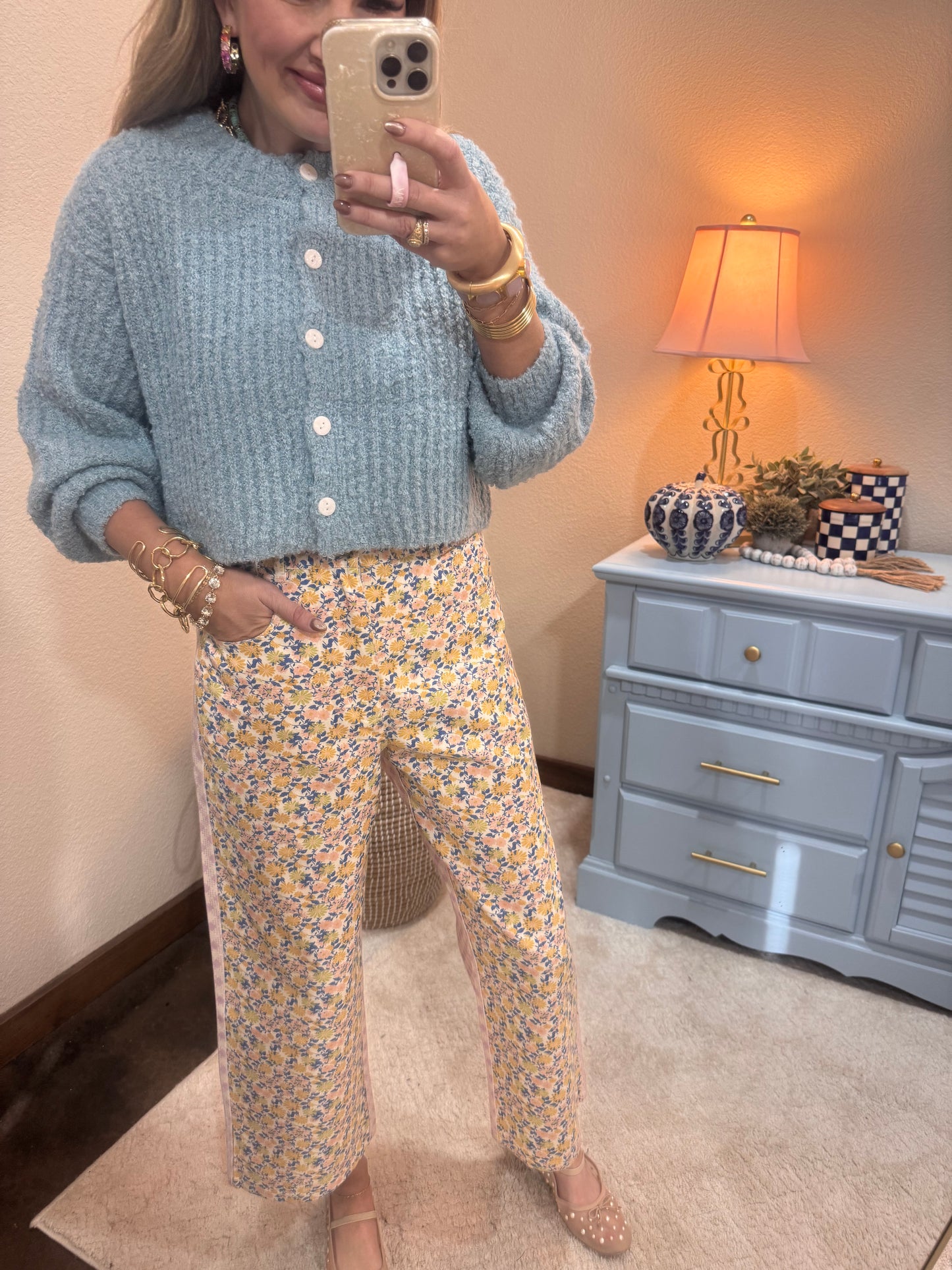 Sky Blue Fluffy Knit Button-up Cardigan Sweater