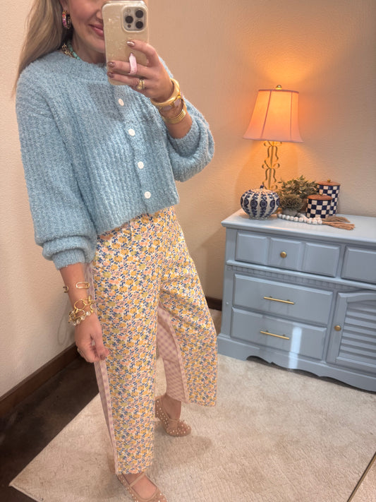 Sky Blue Fluffy Knit Button-up Cardigan Sweater