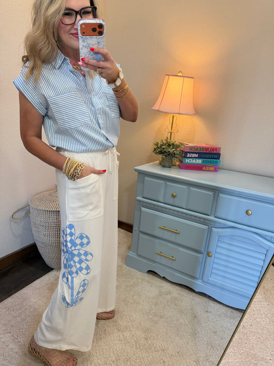 Off White Blue Side Floral Lounge Pant