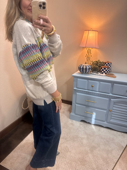 Gray Printed ZigZag Detail Top